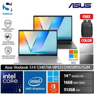 Asus Vivobook S14 S3407VA VIPS5151M VIPS5152M/Intel Core 5-210H/16GB/512GB SSD/14" WUXGA IPS/Win 11 Home + OHM 2024 + M365 [S3407VA-VIPS5151M | S3407VA-VIPS5152M]