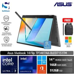 Asus Vivobook 14 Flip TP3407SA-OLED7151TM/Ultra 7-355/16GB/512GB SSD/14" WUXGA OLED Touch/Win 11 Home+OHM 2024+M365/Matte Grey